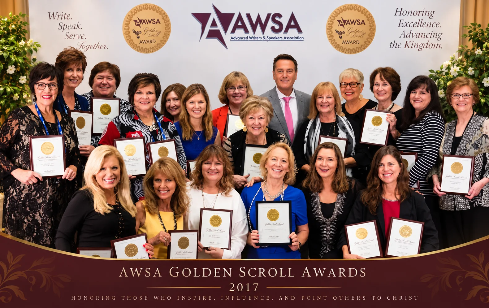 AWSA members holding their certificates at the 2017 AWSA Golden Scroll Awards